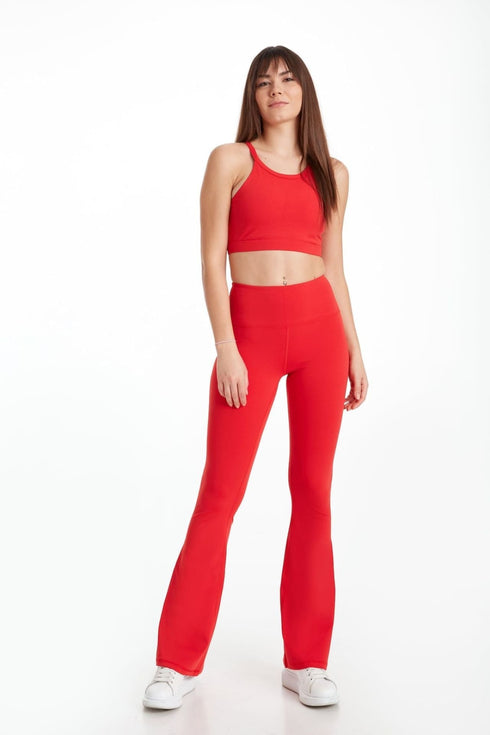 BIRDIESCULPT - YOGA PANTS FOR LIFE KIRMIZI İSPANYOL PAÇA YOGA VE SPOR TAYTI - Spor ve Yoga Pantolonları - BIRDIEJAY