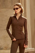 BIRDIESMOOTH - Statement Half Zip Brown Half Zippered Top