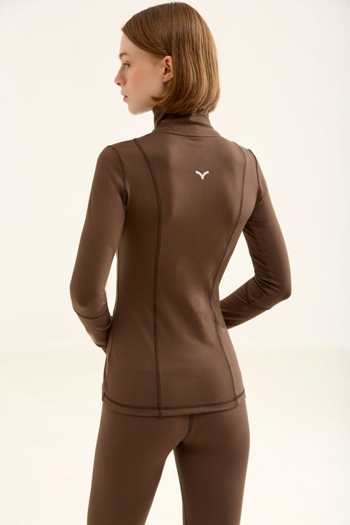 BIRDIESMOOTH - STATEMENT HALF ZIP KAHVERENGİ YARIM FERMUARLI ÜST