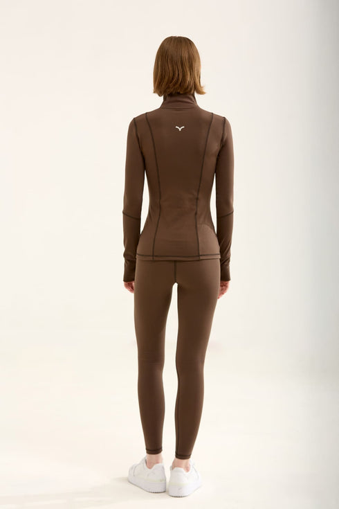 BIRDIESMOOTH - STATEMENT HALF ZIP KAHVERENGİ YARIM FERMUARLI ÜST