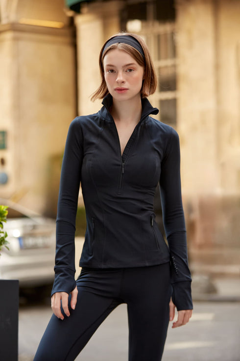 BIRDIESMOOTH - STATEMENT HALF ZIP SİYAH YARIM FERMUARLI ÜST