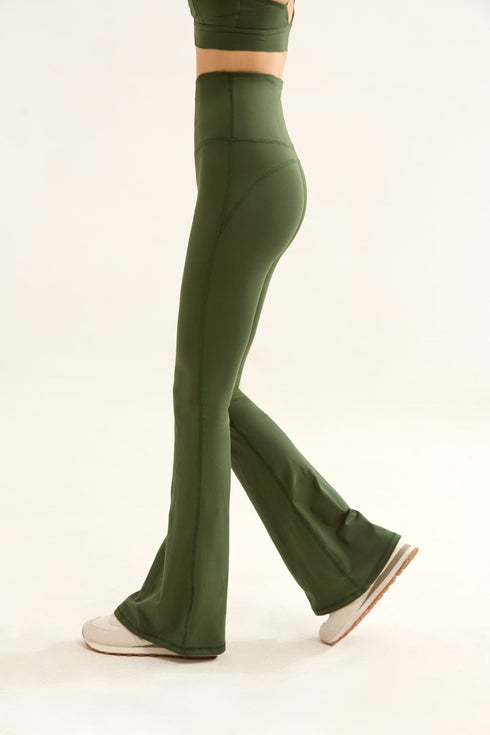 BIRDIESMOOTH - YOGA PANTS FOR LIFE KOYU ZEYTİN YEŞİLİ İSPANYOL PAÇA YOGA VE SPOR TAYTI