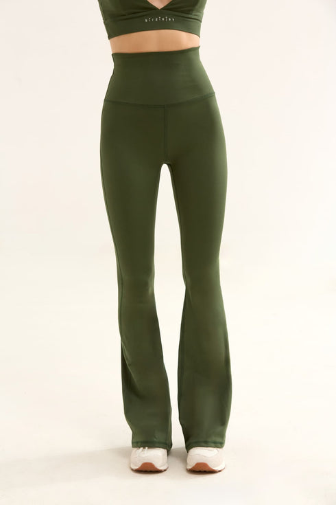 BIRDIESMOOTH - YOGA PANTS FOR LIFE KOYU ZEYTİN YEŞİLİ İSPANYOL PAÇA YOGA VE SPOR TAYTI