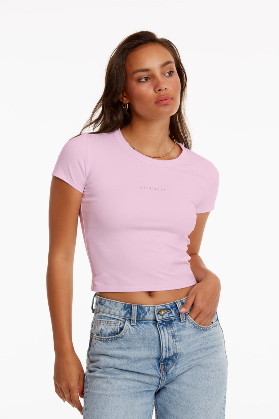 BIRDIESMOOTH - YOUR NEW GO-TO BABY TEE BEBEK PEMBESİ KISA KOLLU T-SHIRT - T-Shirt - Birdiejay