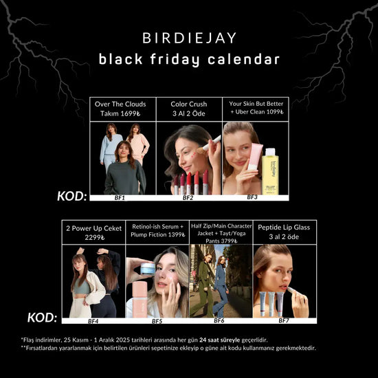 Çeşitli güzellik ve moda ürünlerini içeren Black Friday takvimi, 'color crush' ürünü dahil.