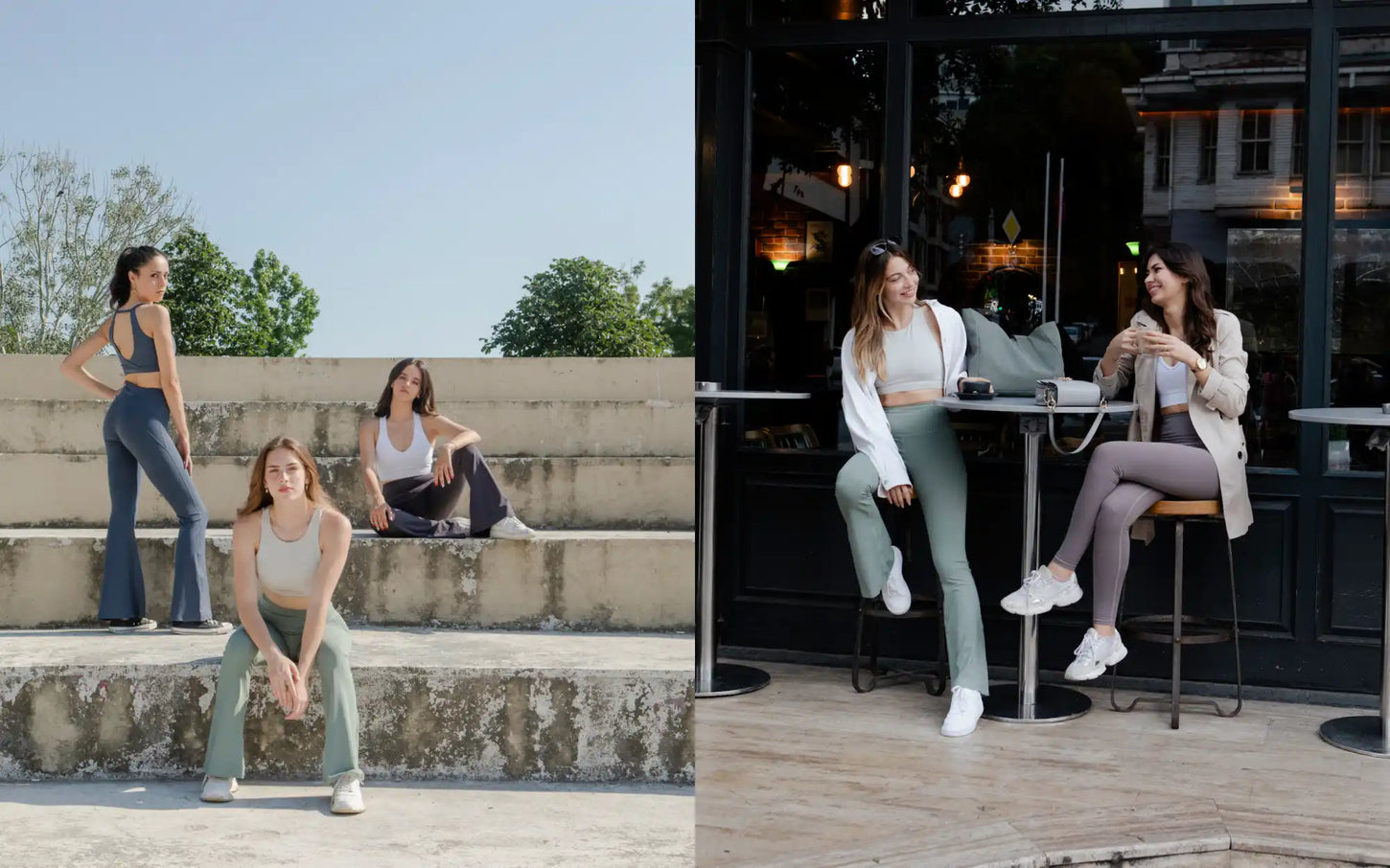 İki yan yana fotoğraf, arkadaşların rahat ortamlarda bir arada vakit geçirdiklerini gösteriyor.