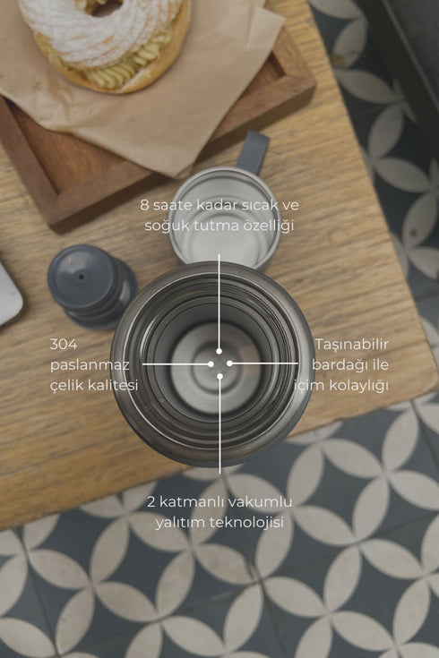 MILDRA THERMOS SİYAH ÇELİK BARDAKLI TERMOS - Termoslar - BIRDIEJAY