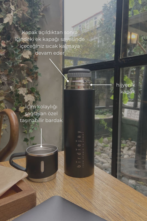 MILDRA THERMOS SİYAH ÇELİK BARDAKLI TERMOS - Termoslar - BIRDIEJAY