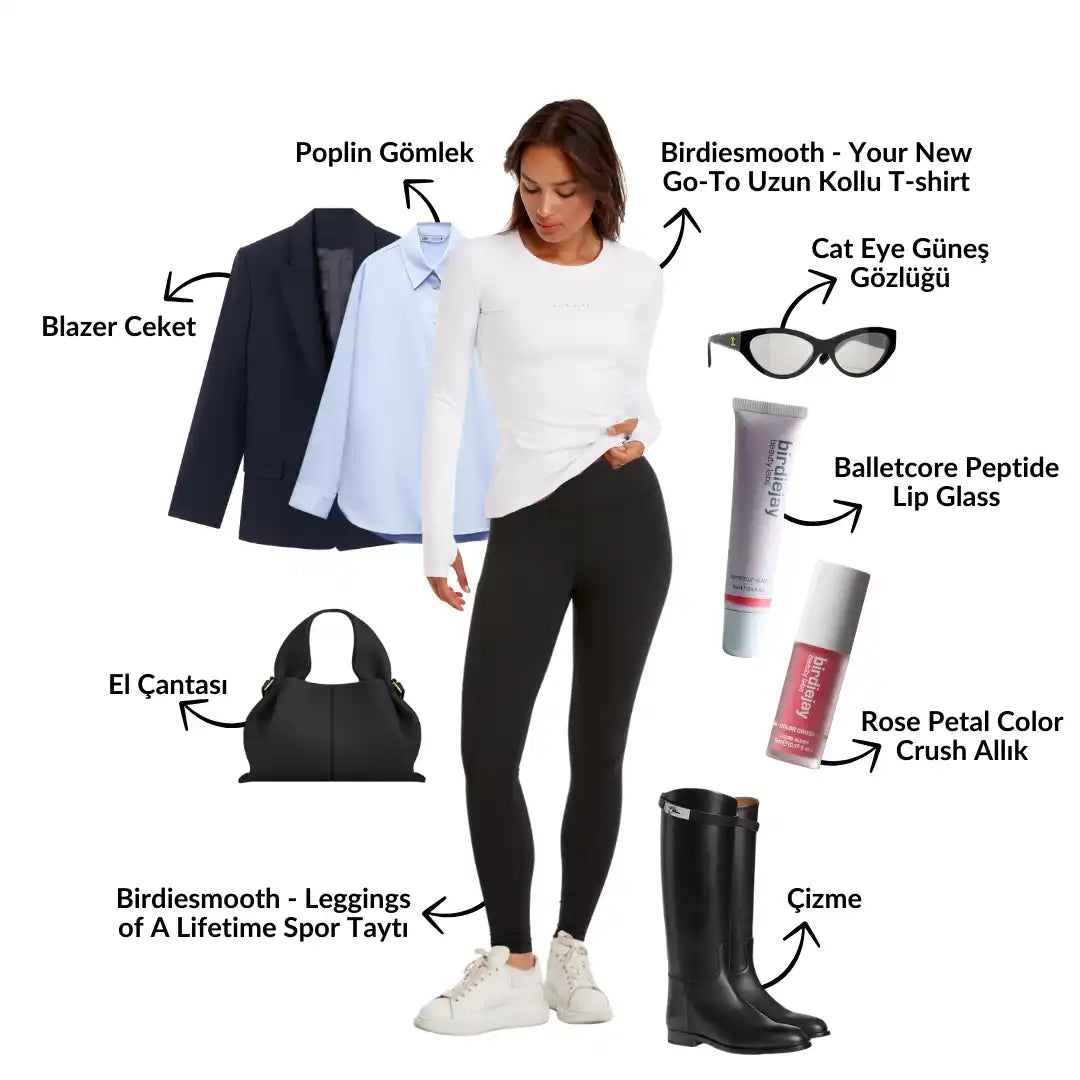 Kıyafetler ve aksesuarlarla moda kolajı.