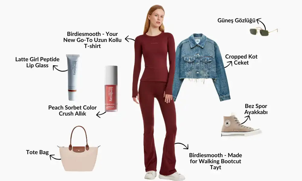 Kıyafet ve güzellik ürünleri ile moda kolajı.