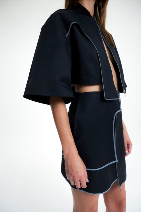 MORPHO MENELAUSS REFLEKTIF DETAYLI CROP CEKET - SİYAH - Ceketler - BIRDIEJAY