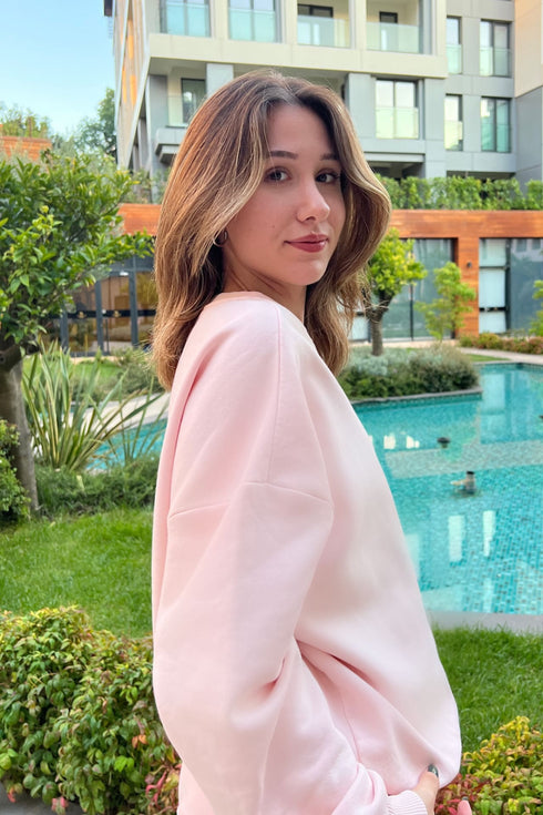 OVER THE CLOUDS PEMBE OVERSIZE SWEATSHIRT - Sweatshirtler - BIRDIEJAY