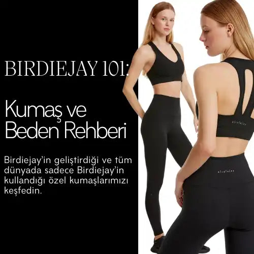 Spor sütyeni ve yüksek bel taytından oluşan siyah spor kıyafet seti.