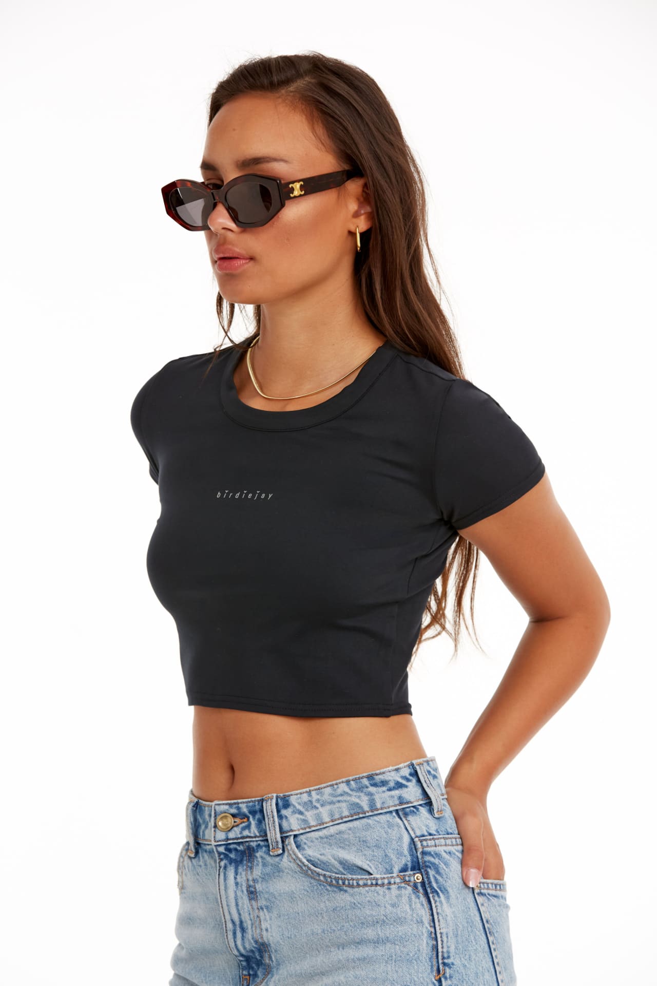 BIRDIESMOOTH - YOUR NEW GO-TO CROPPED BABY TEE SİYAH KISA KOLLU CROP T-SHIRT - T-Shirt - BIRDIEJAY