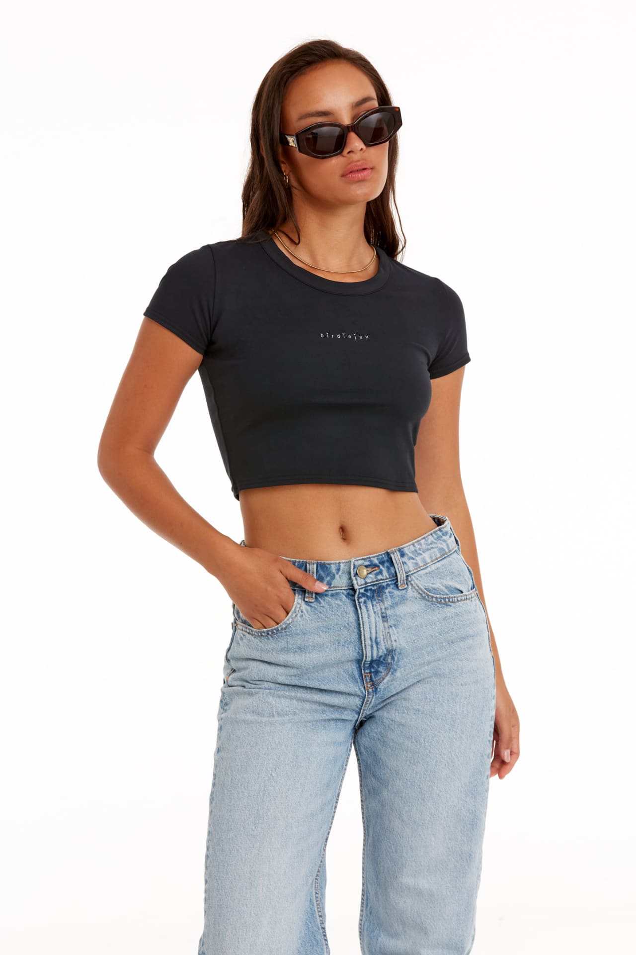 BIRDIESMOOTH - YOUR NEW GO-TO CROPPED BABY TEE SİYAH KISA KOLLU CROP T-SHIRT - T-Shirt - BIRDIEJAY